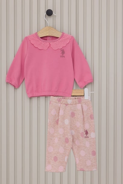 Kız Bebek Pembe Yaka Detaylı 2'li Pijama Takımı