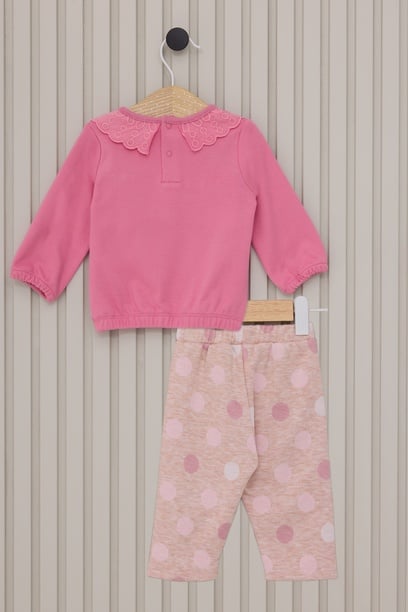 Kız Bebek Pembe Yaka Detaylı 2'li Pijama Takımı