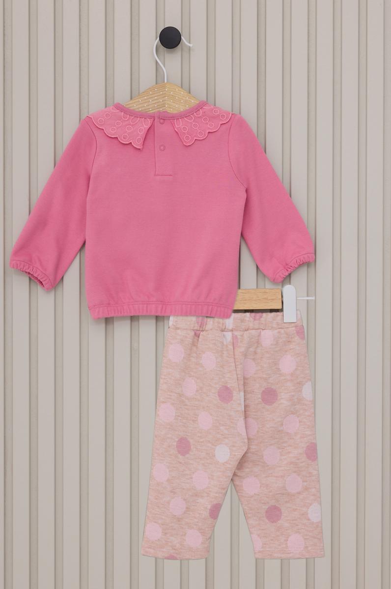 Kız Bebek Pembe Yaka Detaylı 2'li Pijama Takımı