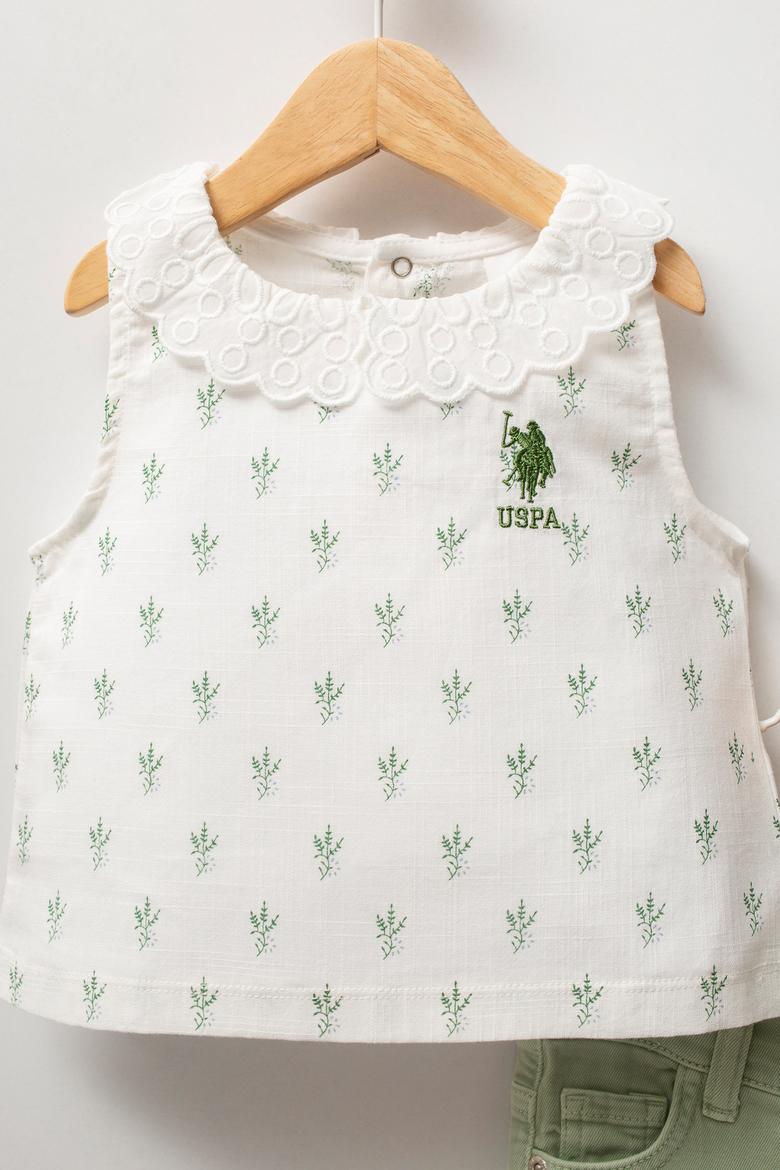 Kız Bebek Su Yeşili Çiçek Desenli Dantel Yaka Tişört Jean Pantolon Takım 2'li - 50322908001