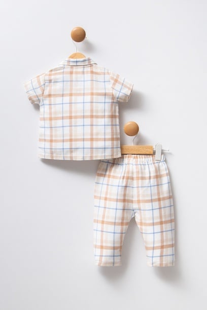 Kız Bebek Beyaz Ekose Desenli 2'li Pijama Takımı