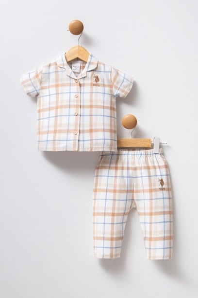 Kız Bebek Beyaz Ekose Desenli 2'li Pijama Takımı