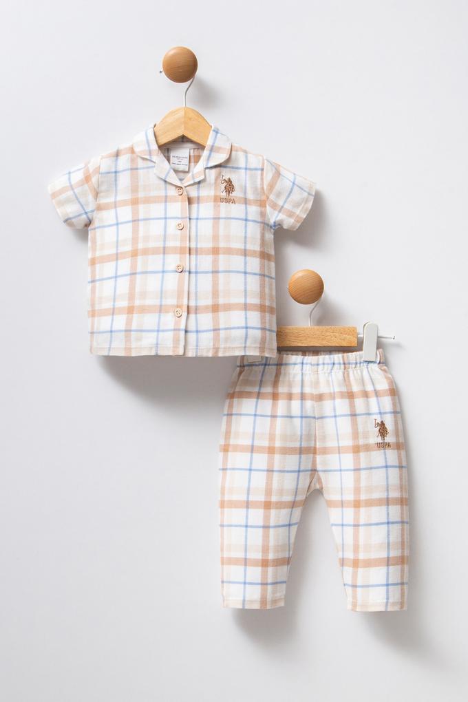 Kız Bebek Beyaz Ekose Desenli 2'li Pijama Takımı
