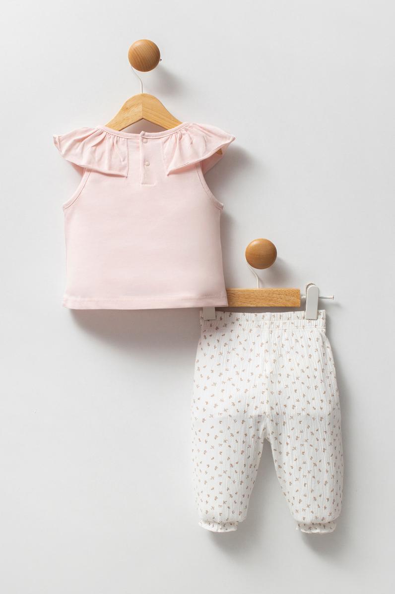 Kız Bebek Pudra Minimal Desen Pijama Takımı