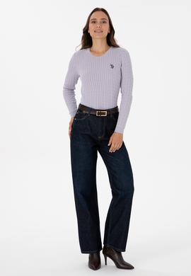 Kadın Mor Bisiklet Yaka Basic Kazak - 50313626098