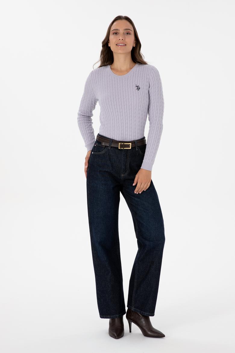 Kadın Mor Bisiklet Yaka Basic Kazak - 50313626098