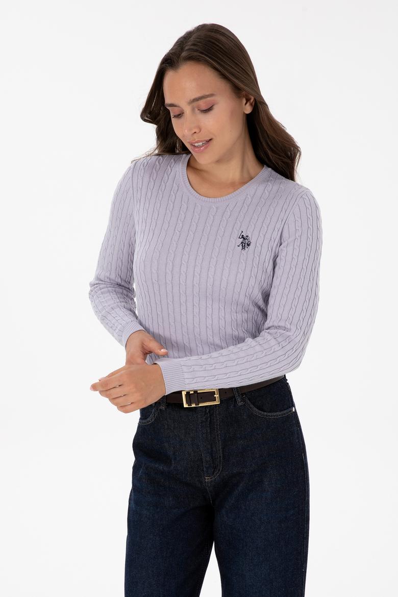 Kadın Mor Bisiklet Yaka Basic Kazak - 50313626098