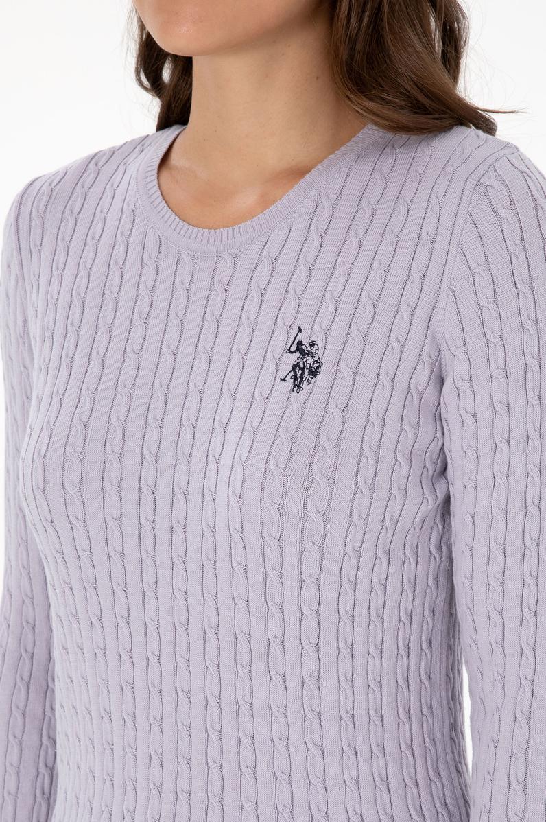 Kadın Mor Bisiklet Yaka Basic Kazak