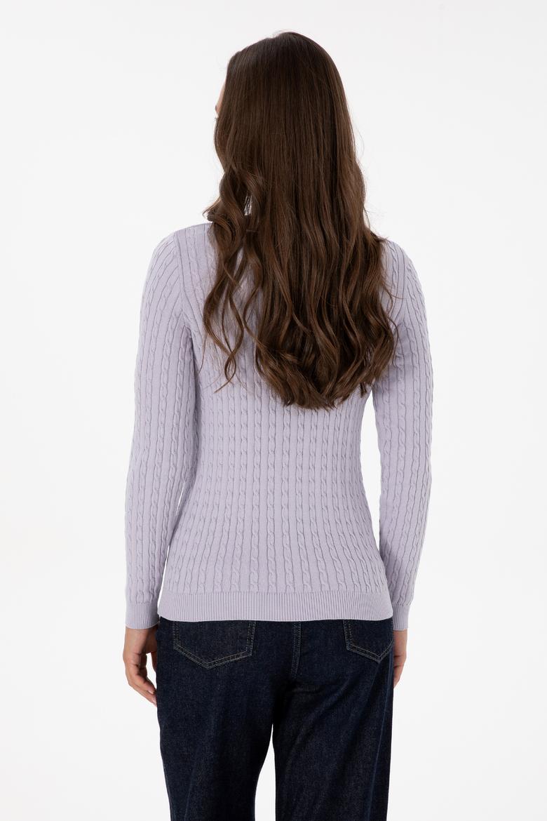 Kadın Mor Bisiklet Yaka Basic Kazak - 50313626098