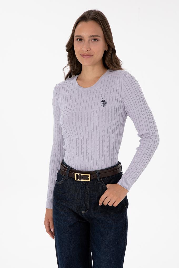 Kadın Mor Bisiklet Yaka Basic Kazak