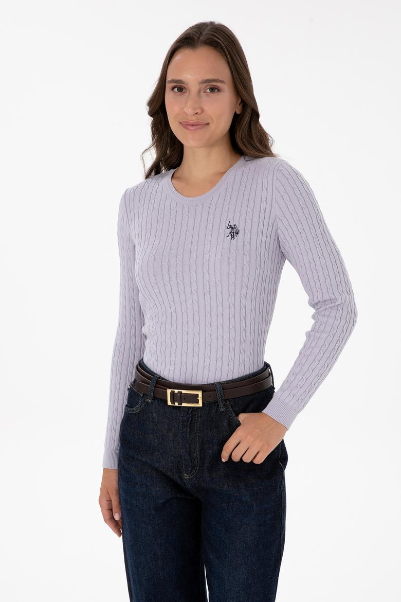 Kadın Mor Bisiklet Yaka Basic Kazak