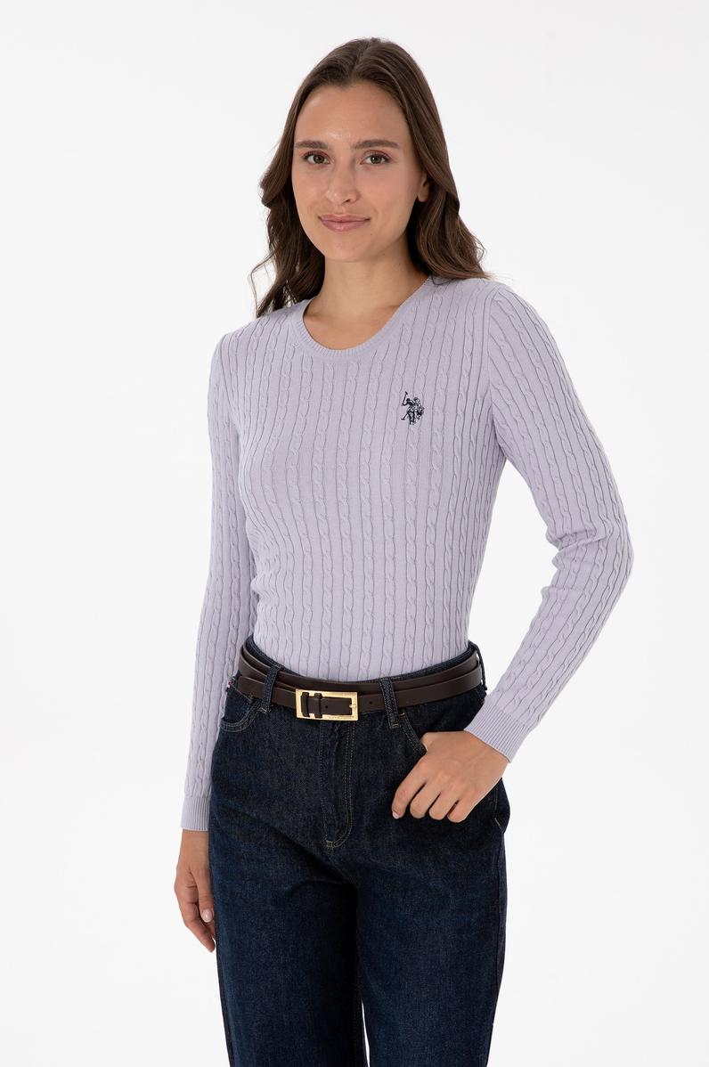 Kadın Mor Bisiklet Yaka Basic Kazak