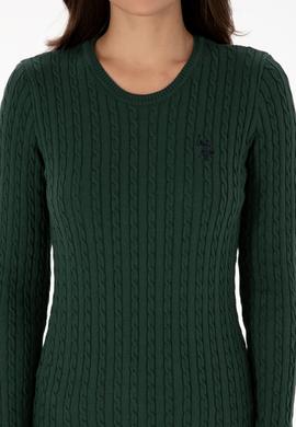 Kadın Koyu Yeşil Bisiklet Yaka Basic Kazak - 50313626089