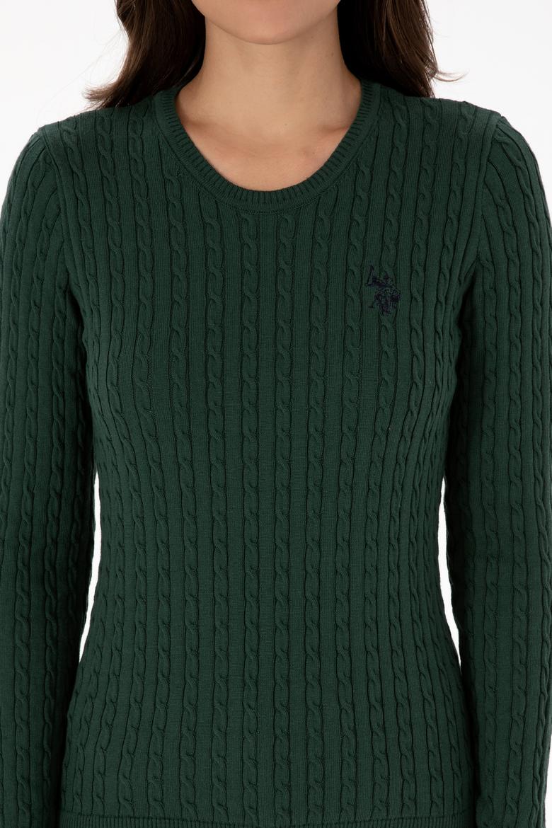 Kadın Koyu Yeşil Bisiklet Yaka Basic Kazak - 50313626089