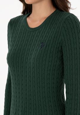 Kadın Koyu Yeşil Bisiklet Yaka Basic Kazak - 50313626089