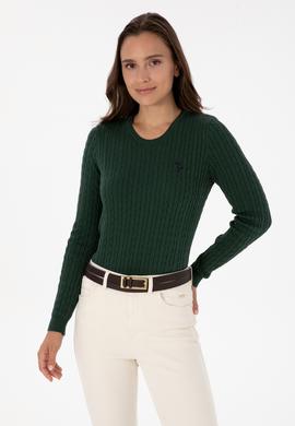 Kadın Koyu Yeşil Bisiklet Yaka Basic Kazak - 50313626089