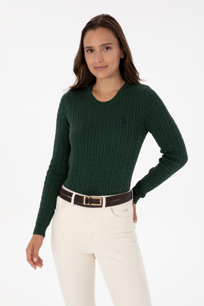 Kadın Koyu Yeşil Bisiklet Yaka Basic Kazak