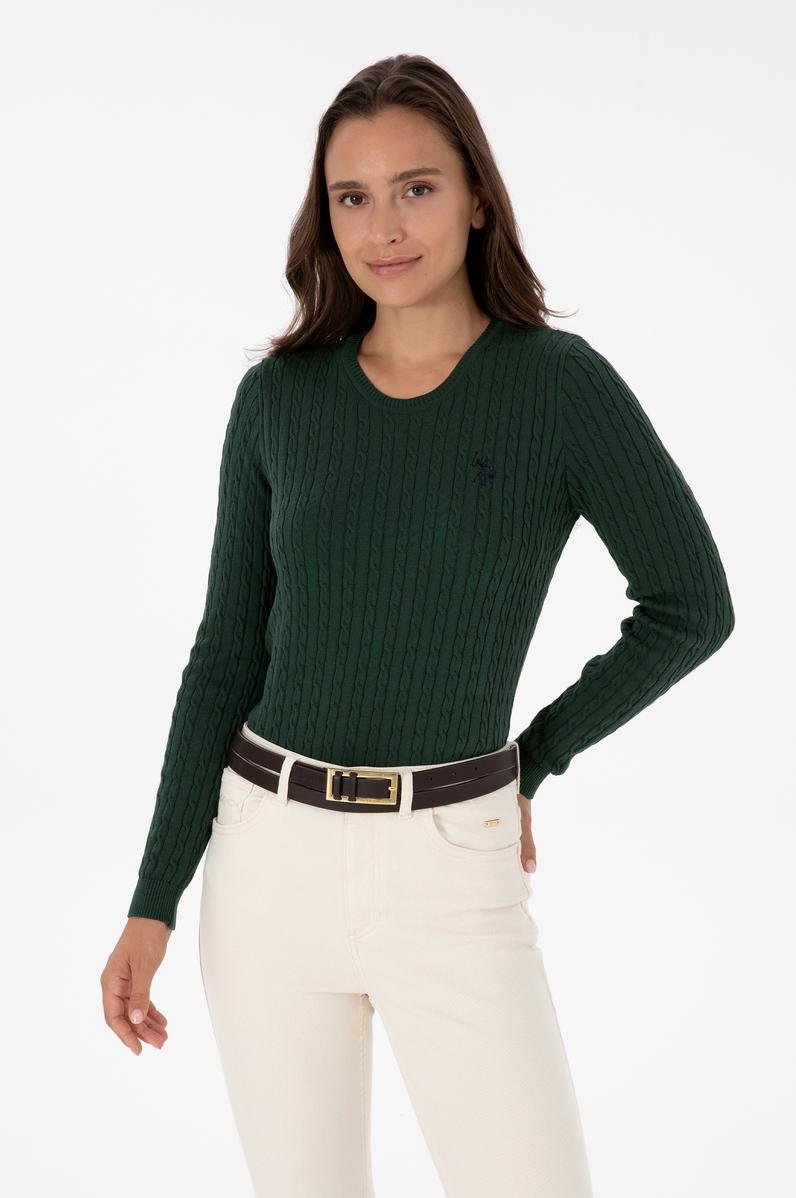 Kadın Koyu Yeşil Bisiklet Yaka Basic Kazak