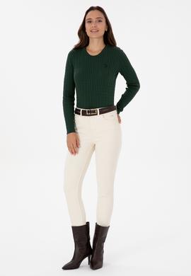 Kadın Koyu Yeşil Bisiklet Yaka Basic Kazak - 50313626089