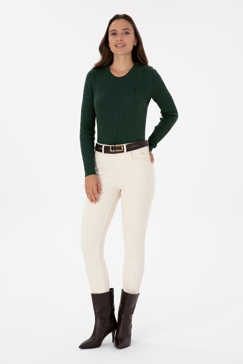 Kadın Koyu Yeşil Bisiklet Yaka Basic Kazak - 50313626089