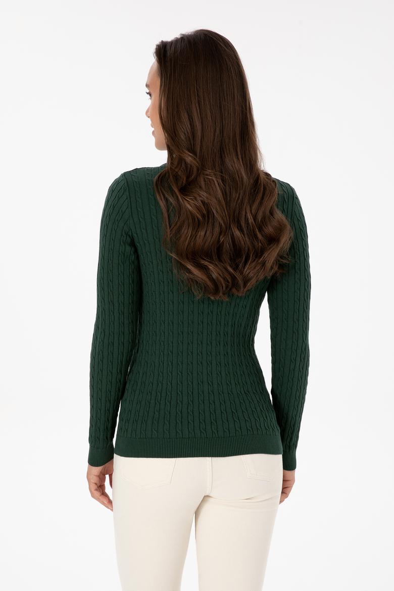 Kadın Koyu Yeşil Bisiklet Yaka Basic Kazak - 50313626089