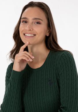 Kadın Koyu Yeşil Bisiklet Yaka Basic Kazak - 50313626089