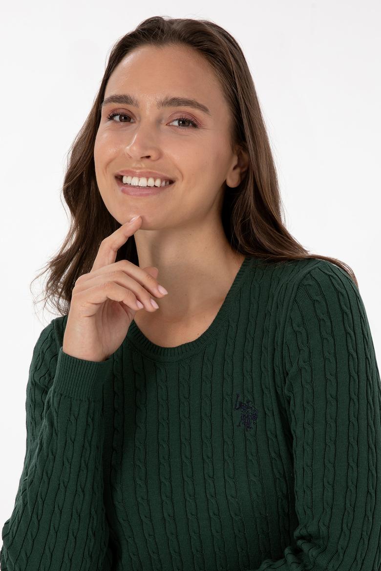 Kadın Koyu Yeşil Bisiklet Yaka Basic Kazak - 50313626089