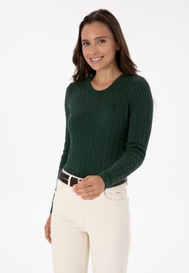 Kadın Koyu Yeşil Bisiklet Yaka Basic Kazak - 50313626089