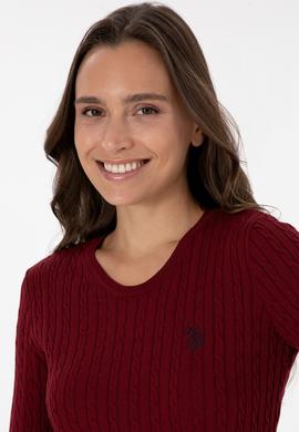 Kadın Bordo Bisiklet Yaka Basic Kazak - 50313626021