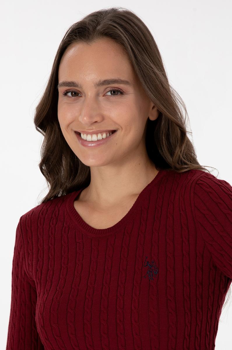 Kadın Bordo Bisiklet Yaka Basic Kazak