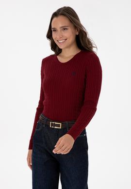 Kadın Bordo Bisiklet Yaka Basic Kazak - 50313626021