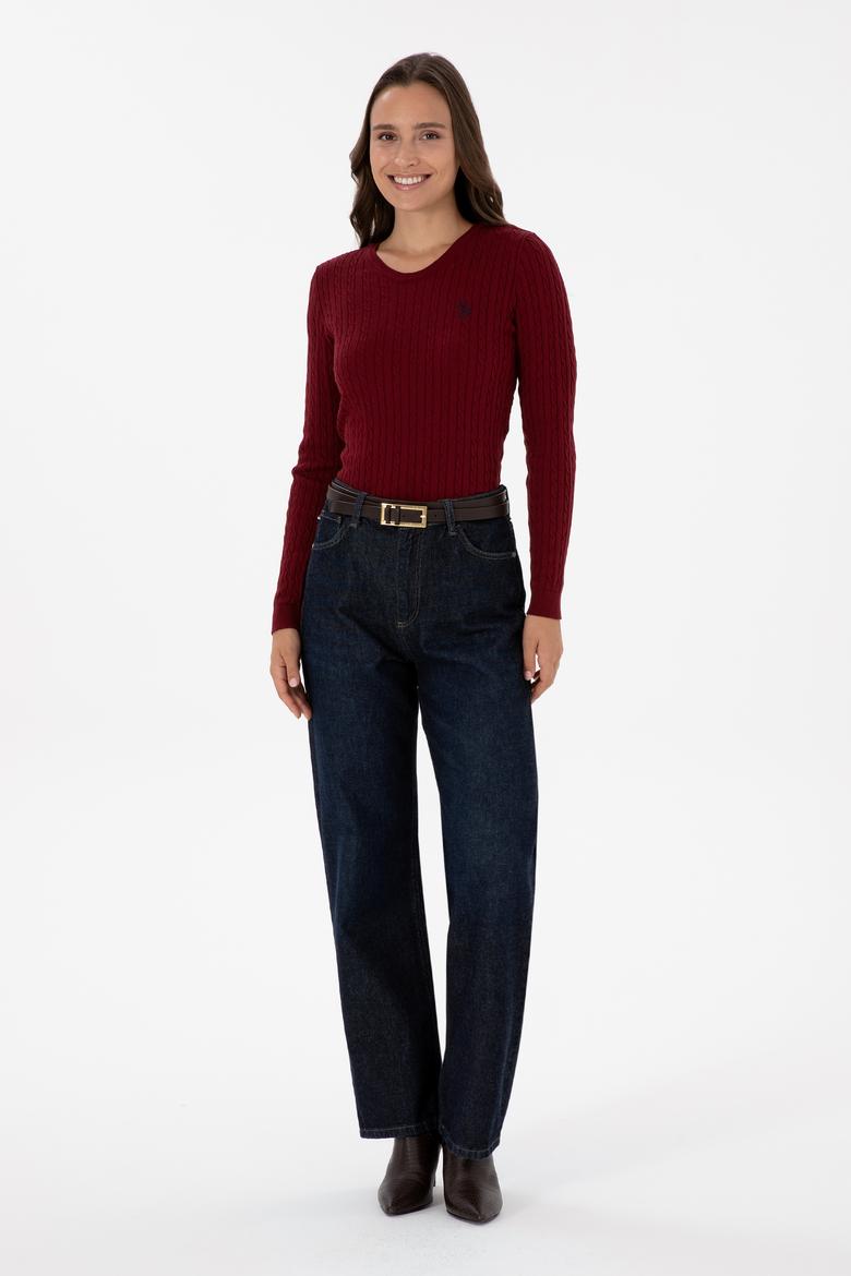 Kadın Bordo Bisiklet Yaka Basic Kazak - 50313626021