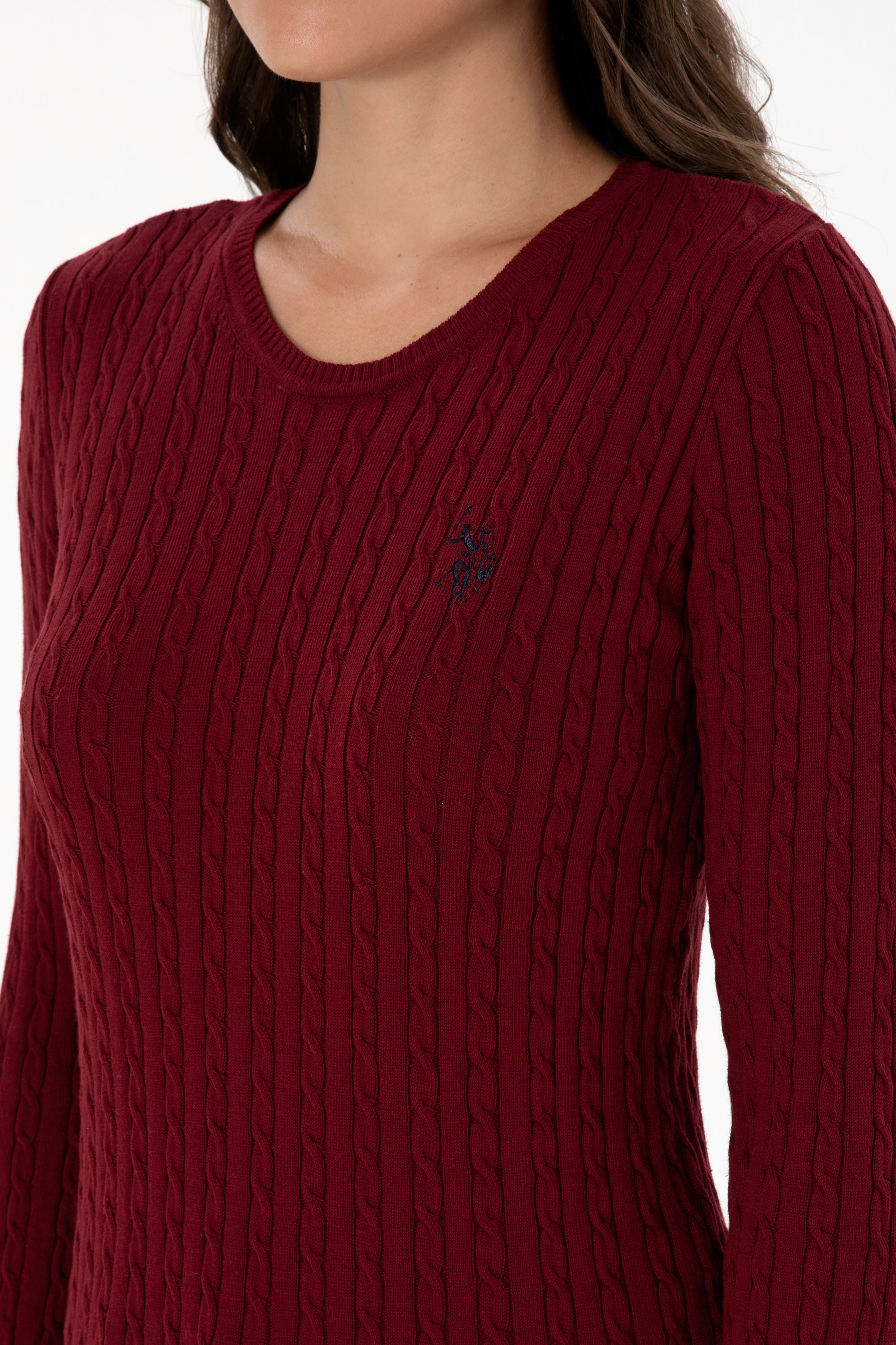 Kadın Bordo Bisiklet Yaka Basic Kazak - Image 7