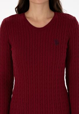 Kadın Bordo Bisiklet Yaka Basic Kazak - 50313626021