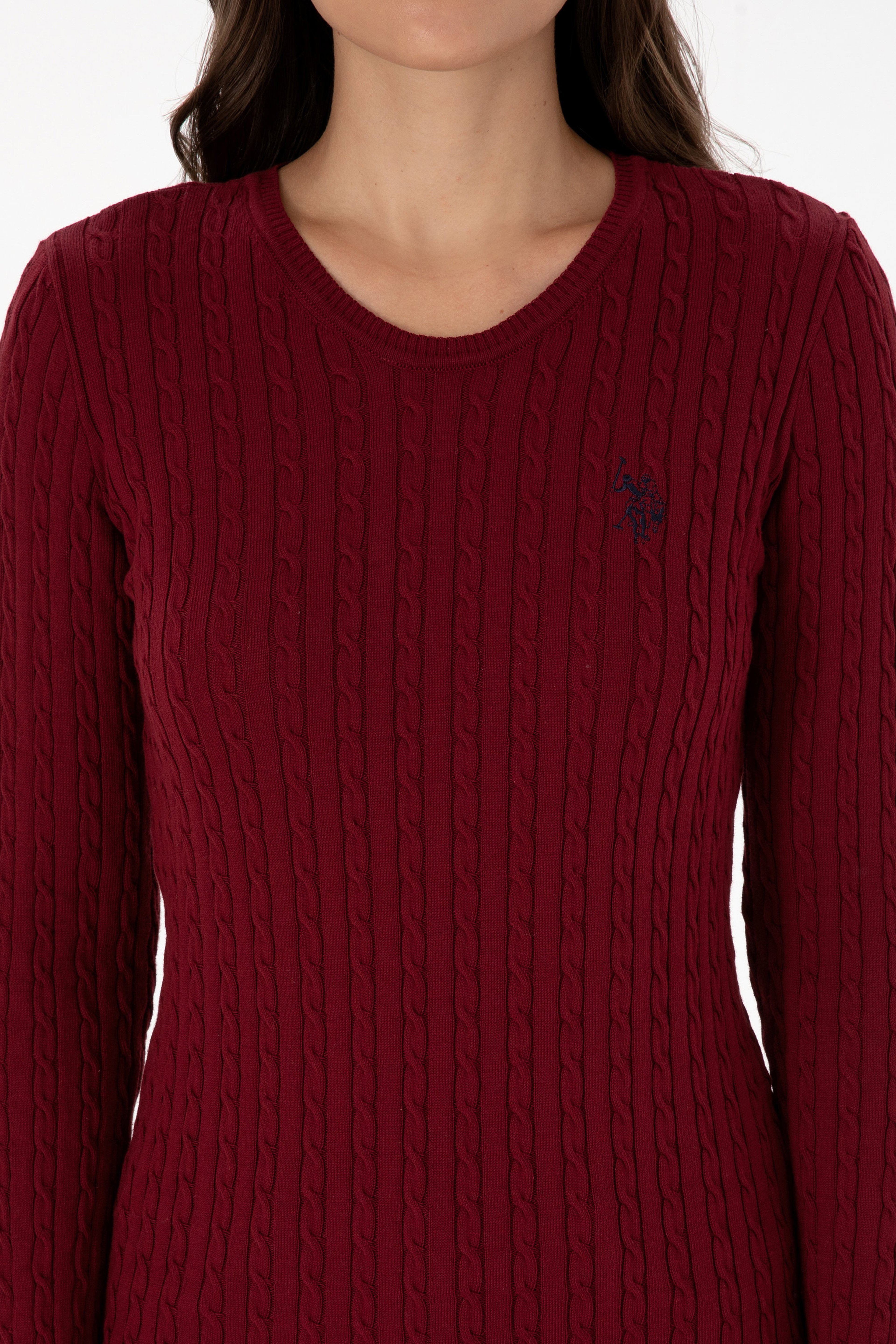 Kadın Bordo Bisiklet Yaka Basic Kazak - Image 6