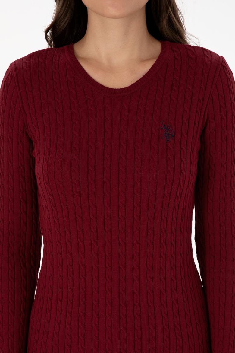 Kadın Bordo Bisiklet Yaka Basic Kazak - 50313626021