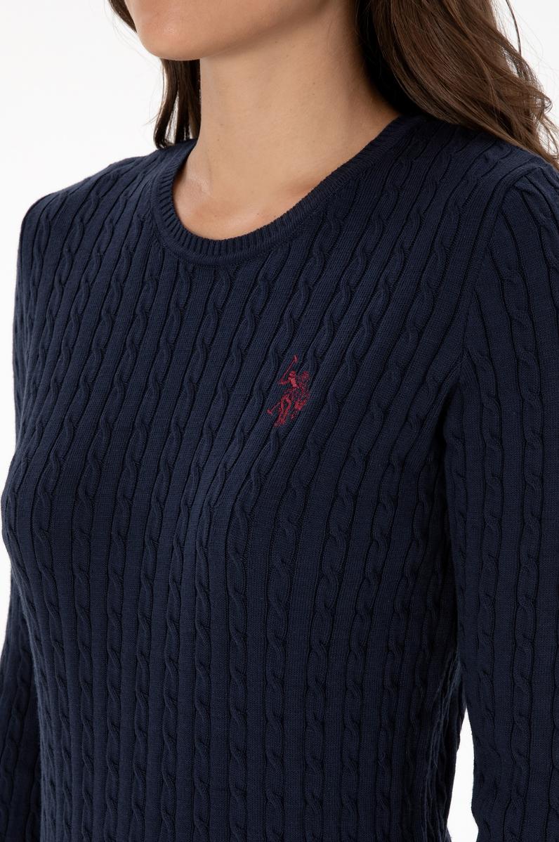 Kadın Lacivert Bisiklet Yaka Basic Kazak