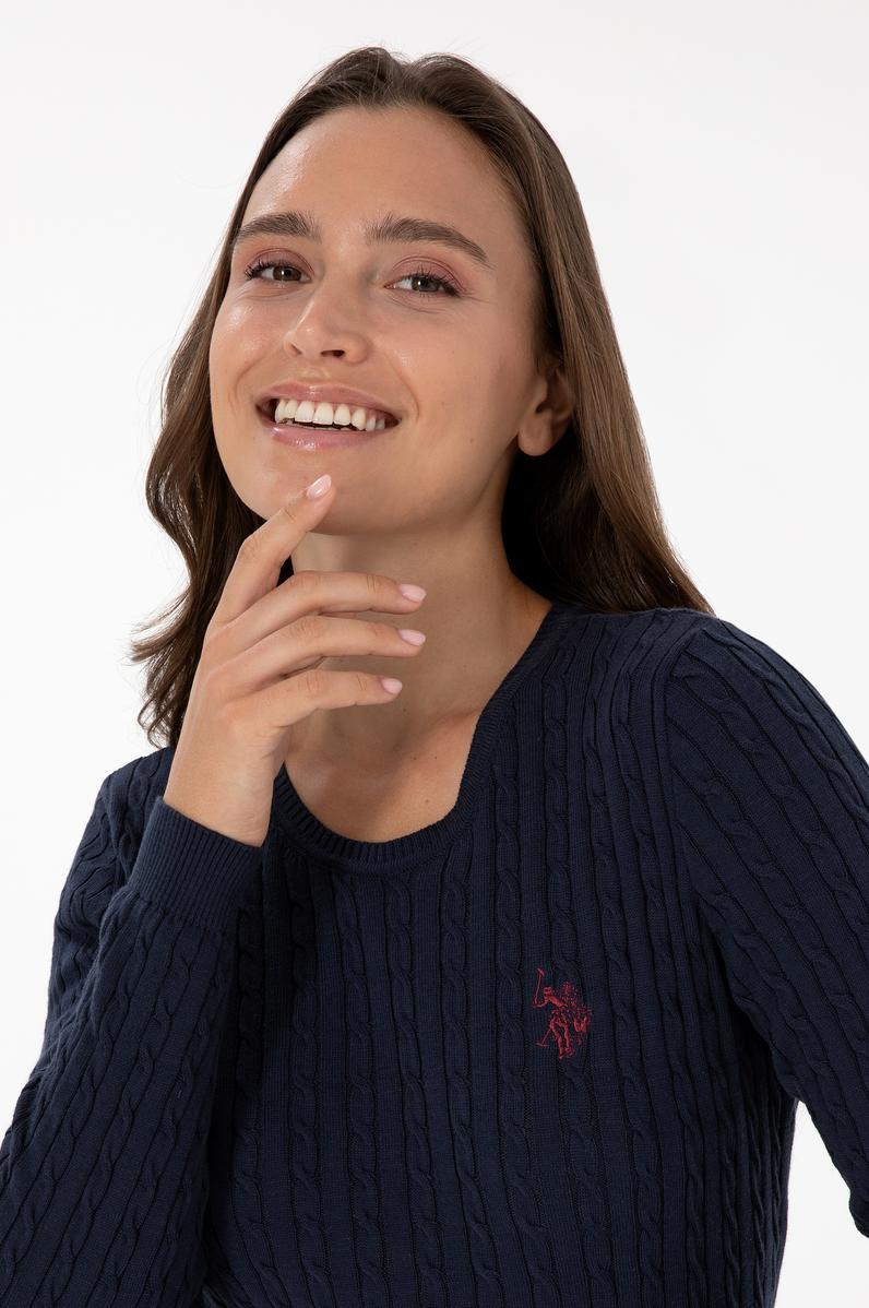 Kadın Lacivert Bisiklet Yaka Basic Kazak