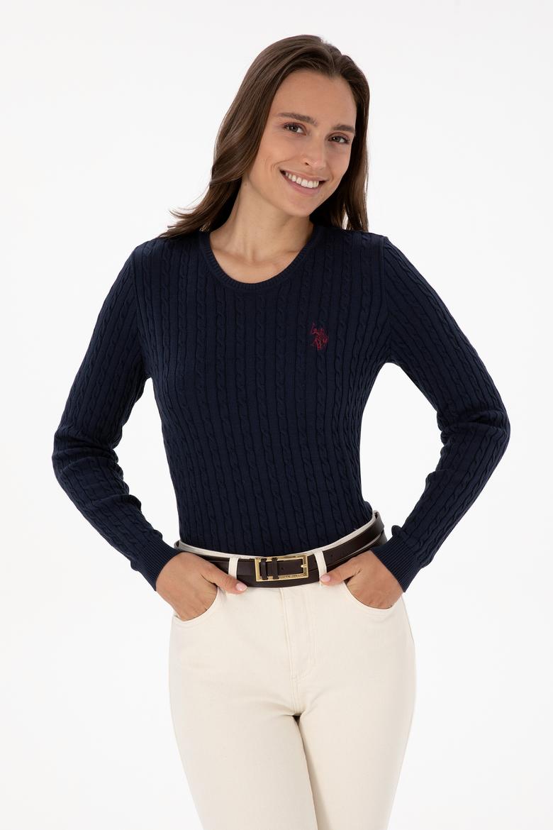 Kadın Lacivert Bisiklet Yaka Basic Kazak