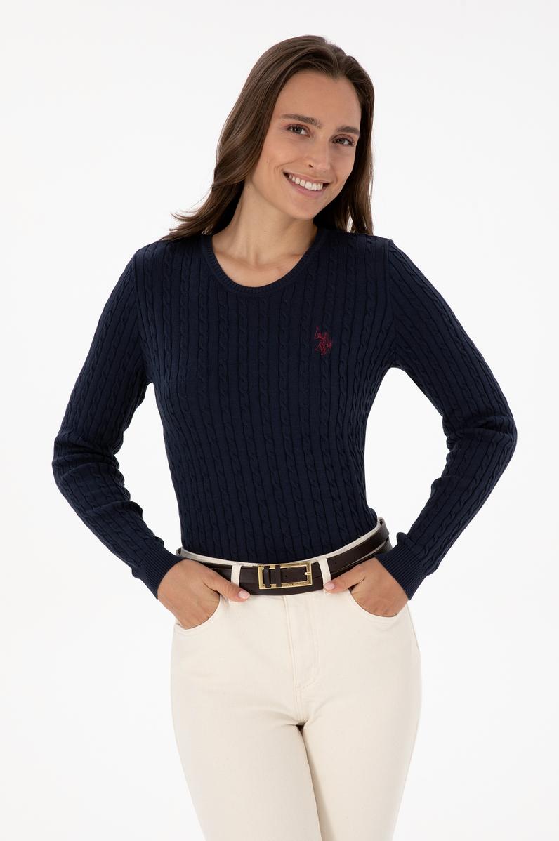 Kadın Lacivert Bisiklet Yaka Basic Kazak