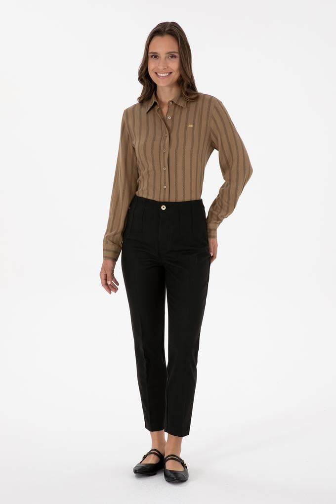 Kadın Siyah Carrot High Waist Fit Kanvas Pantolon