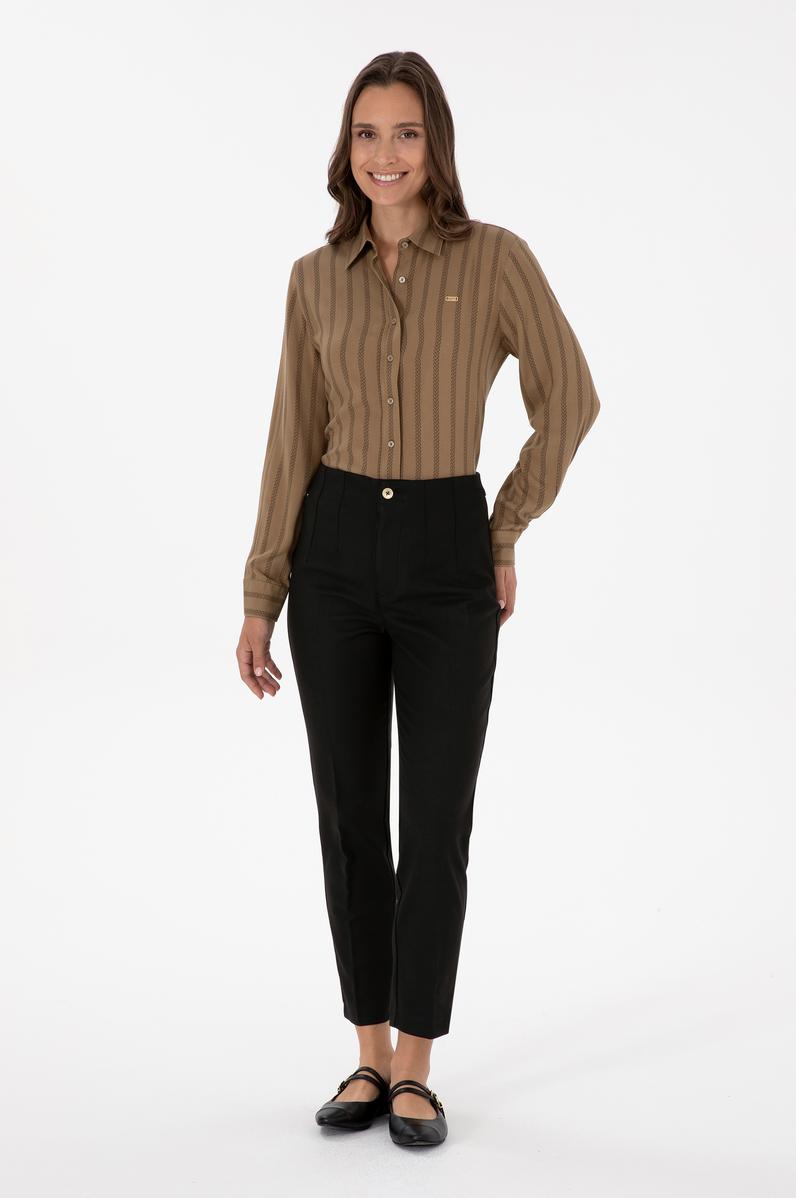 Kadın Siyah Carrot High Waist Fit Kanvas Pantolon