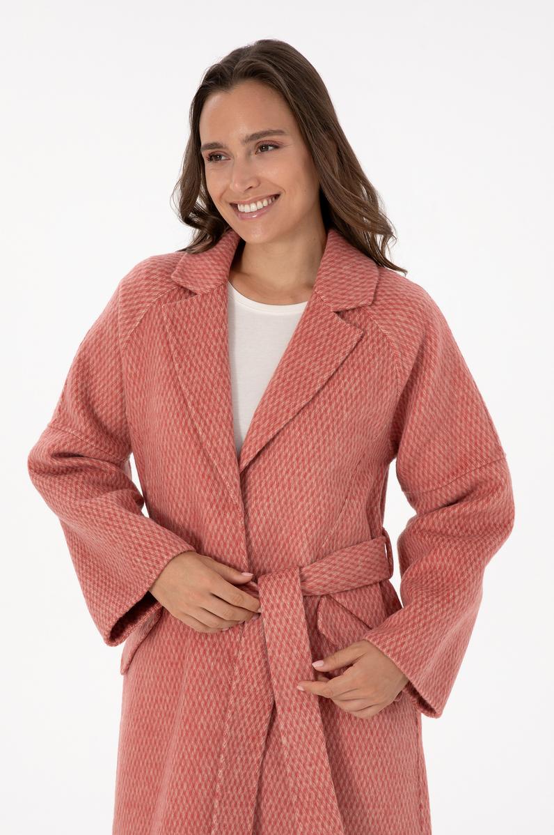 Kadın Gül Kurusu Kaşe Kaban