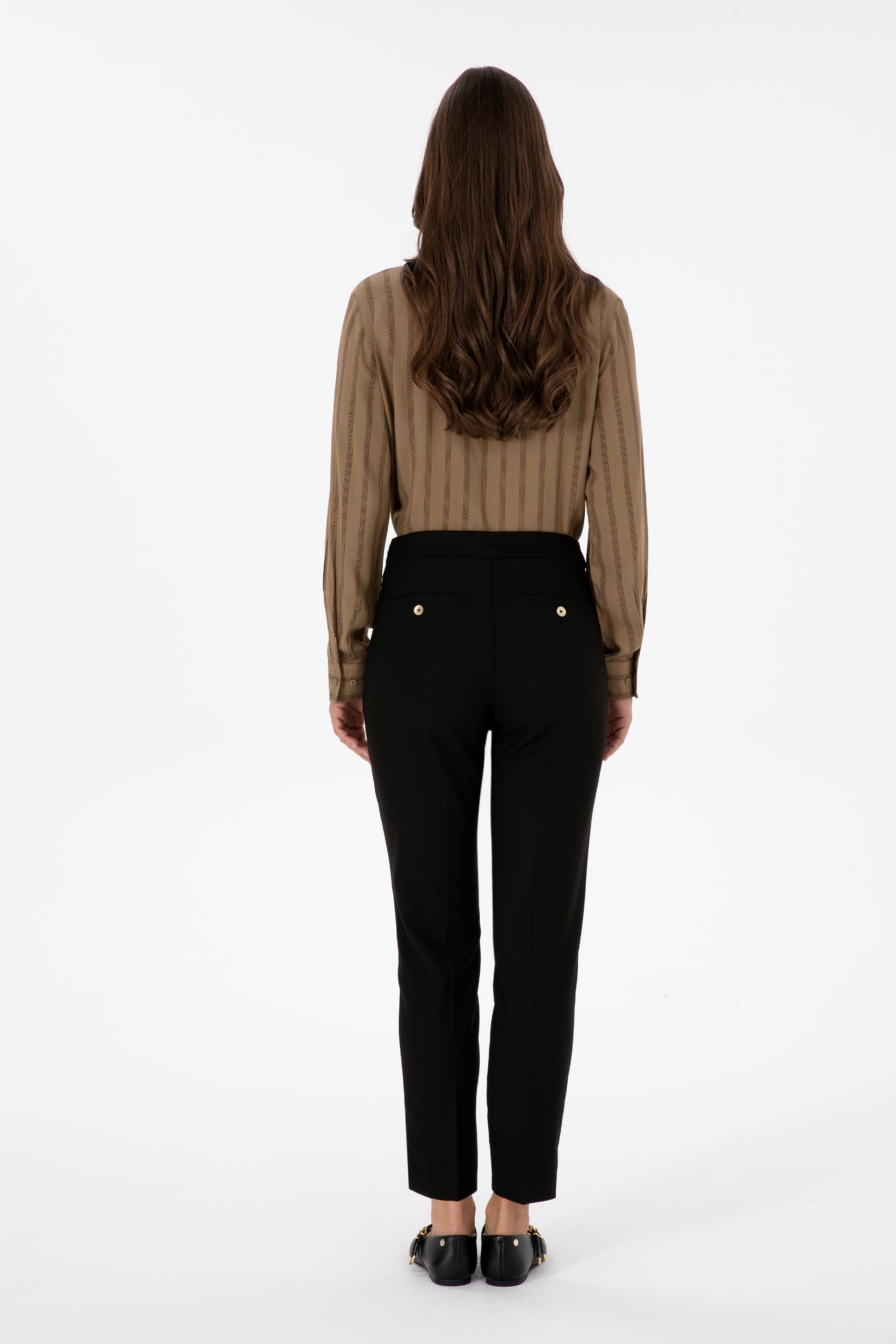 Kadın Siyah Carrot High Waist Fit Kanvas Pantolon