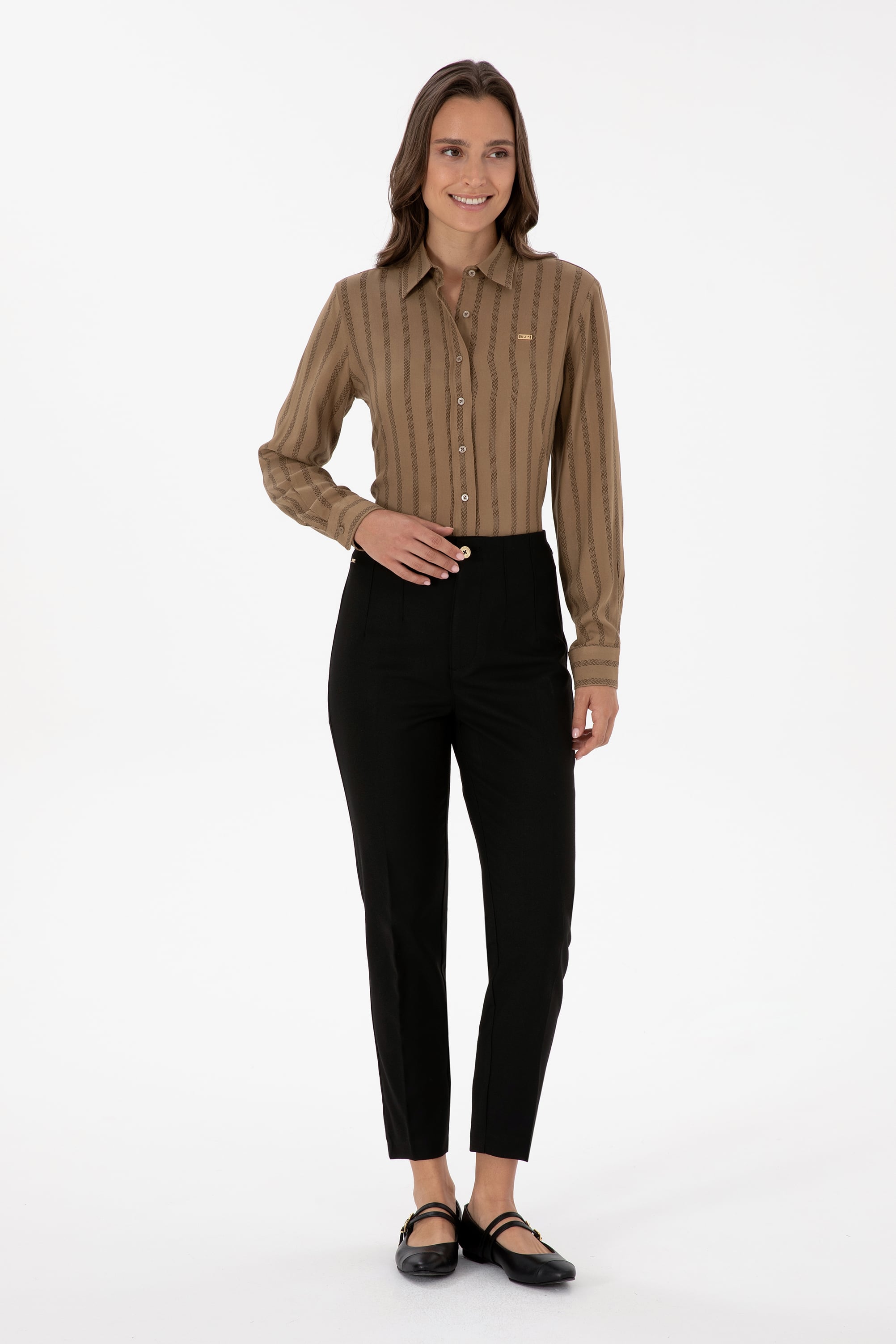 Kadın Siyah Carrot High Waist Fit Kanvas Pantolon