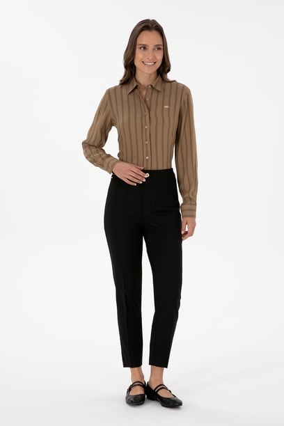 Kadın Siyah Carrot High Waist Fit Kanvas Pantolon