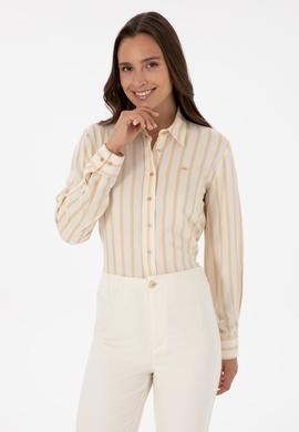 Kadın Beyaz Çizgili Uzun Kollu Gömlek - 50309036004