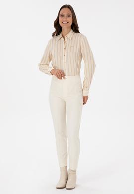 Kadın Beyaz Çizgili Uzun Kollu Gömlek - 50309036004