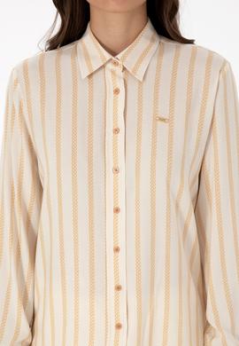 Kadın Beyaz Çizgili Uzun Kollu Gömlek - 50309036004
