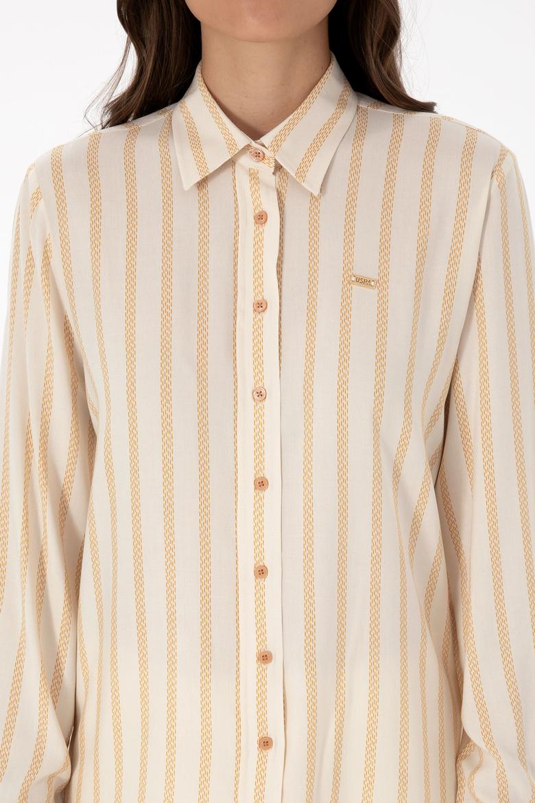 Kadın Beyaz Çizgili Uzun Kollu Gömlek - 50309036004